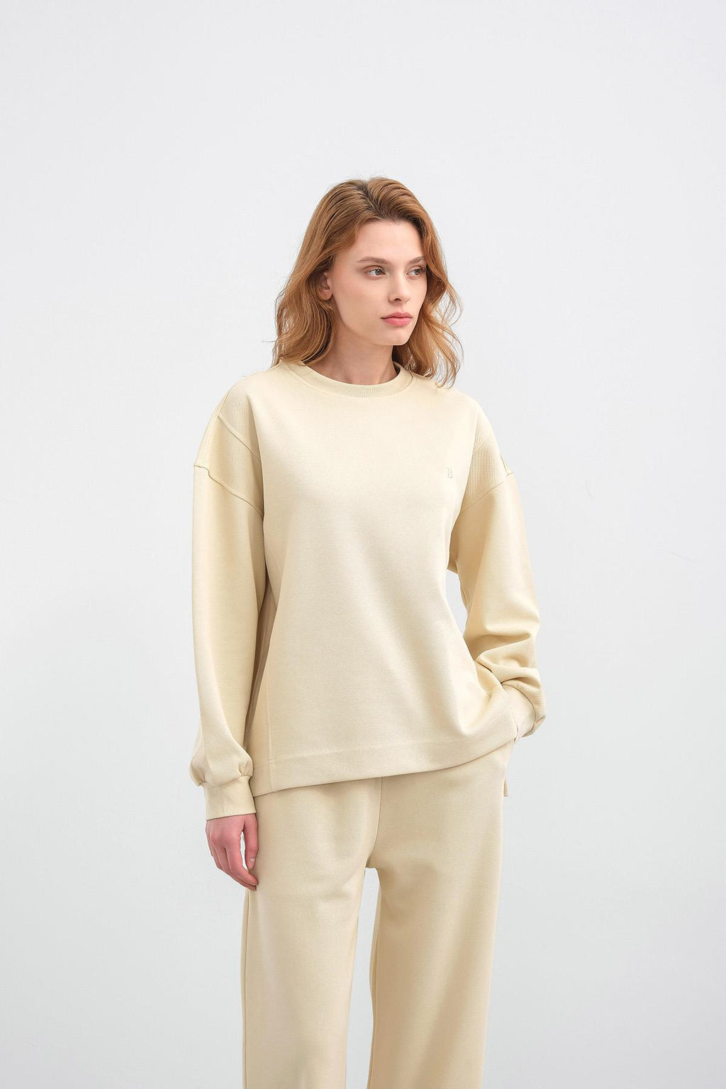 Sarı Kadın Oversize Pike Dokulu Bol Paça Alt-Üst Takım