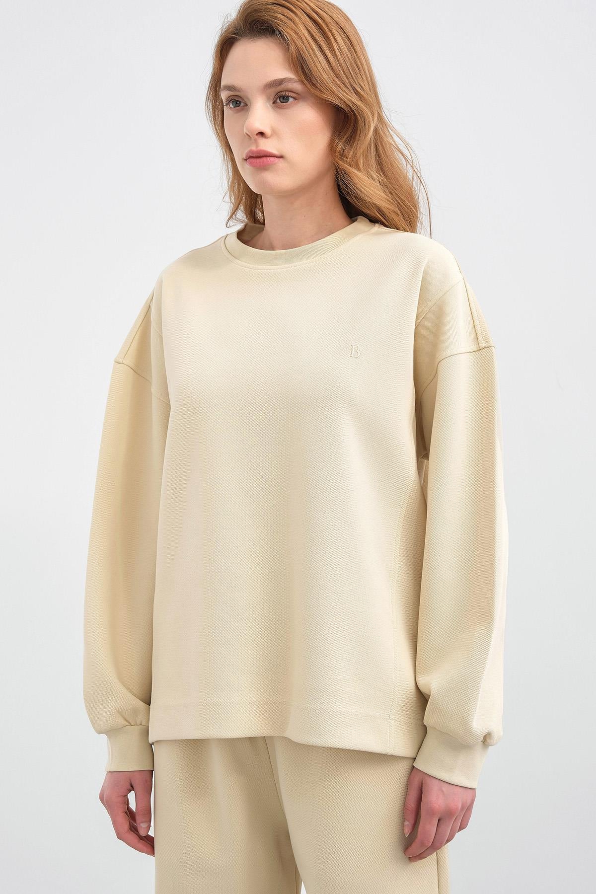 Sarı Kadın Oversize Pike Dokulu Bol Paça Alt-Üst Takım