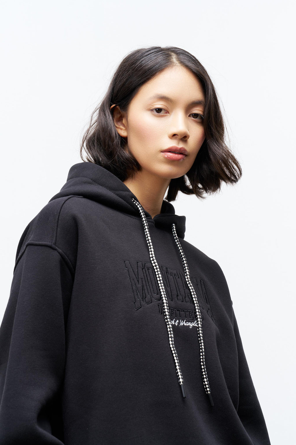 Siyah İçi Polarlı Alt Üst Nakış İşlemeli Kapüşonlu Oversize Şardonlu Takım