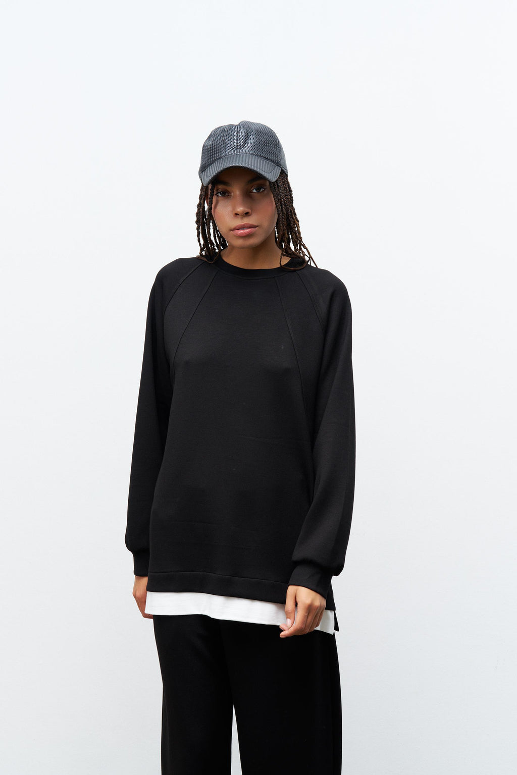 Siyah Kadın Bisiklet Yaka Eteği Süprem Üst Ve Beli Lastikli Alt Modal Takım