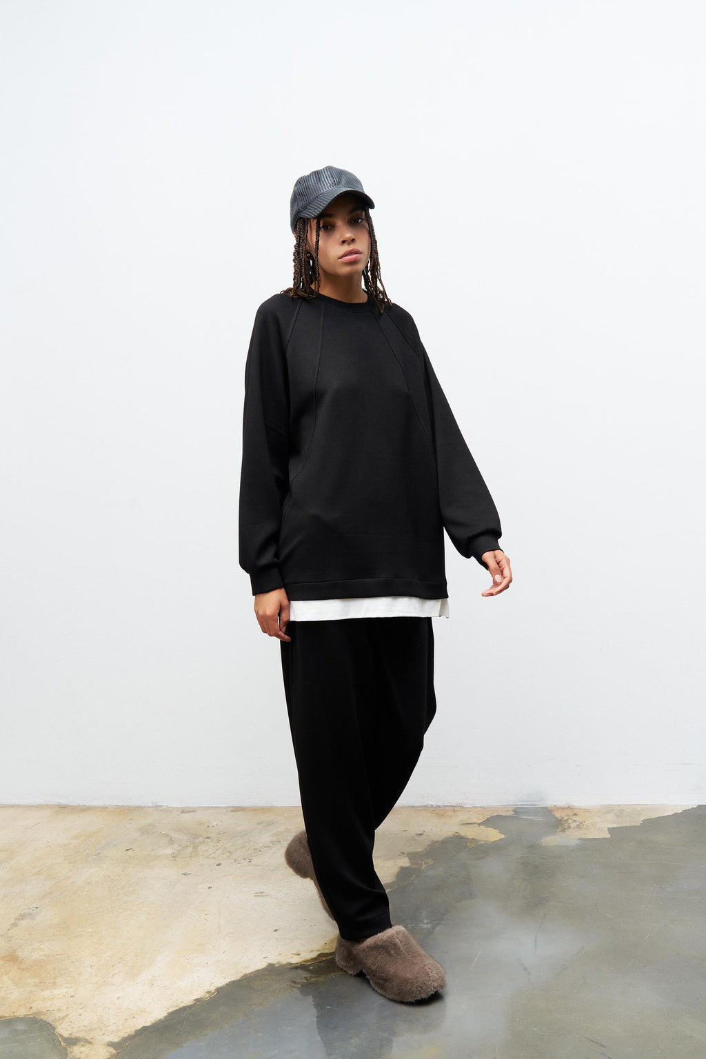 Siyah Kadın Bisiklet Yaka Eteği Süprem Üst Ve Beli Lastikli Alt Modal Takım