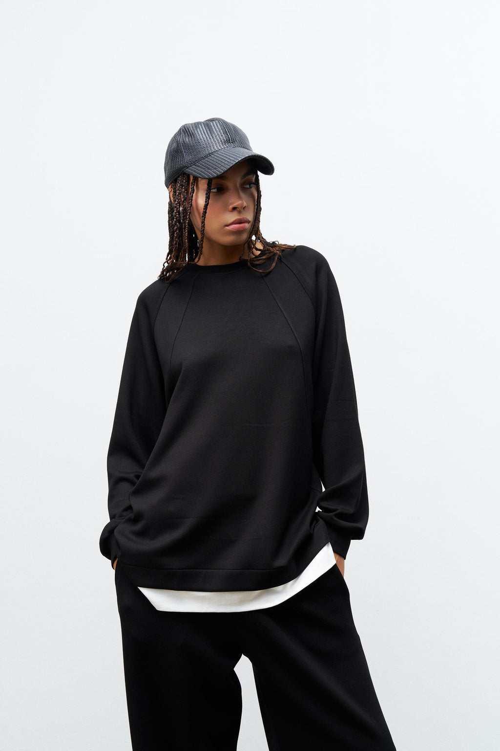 Siyah Kadın Bisiklet Yaka Eteği Süprem Üst Ve Beli Lastikli Alt Modal Takım