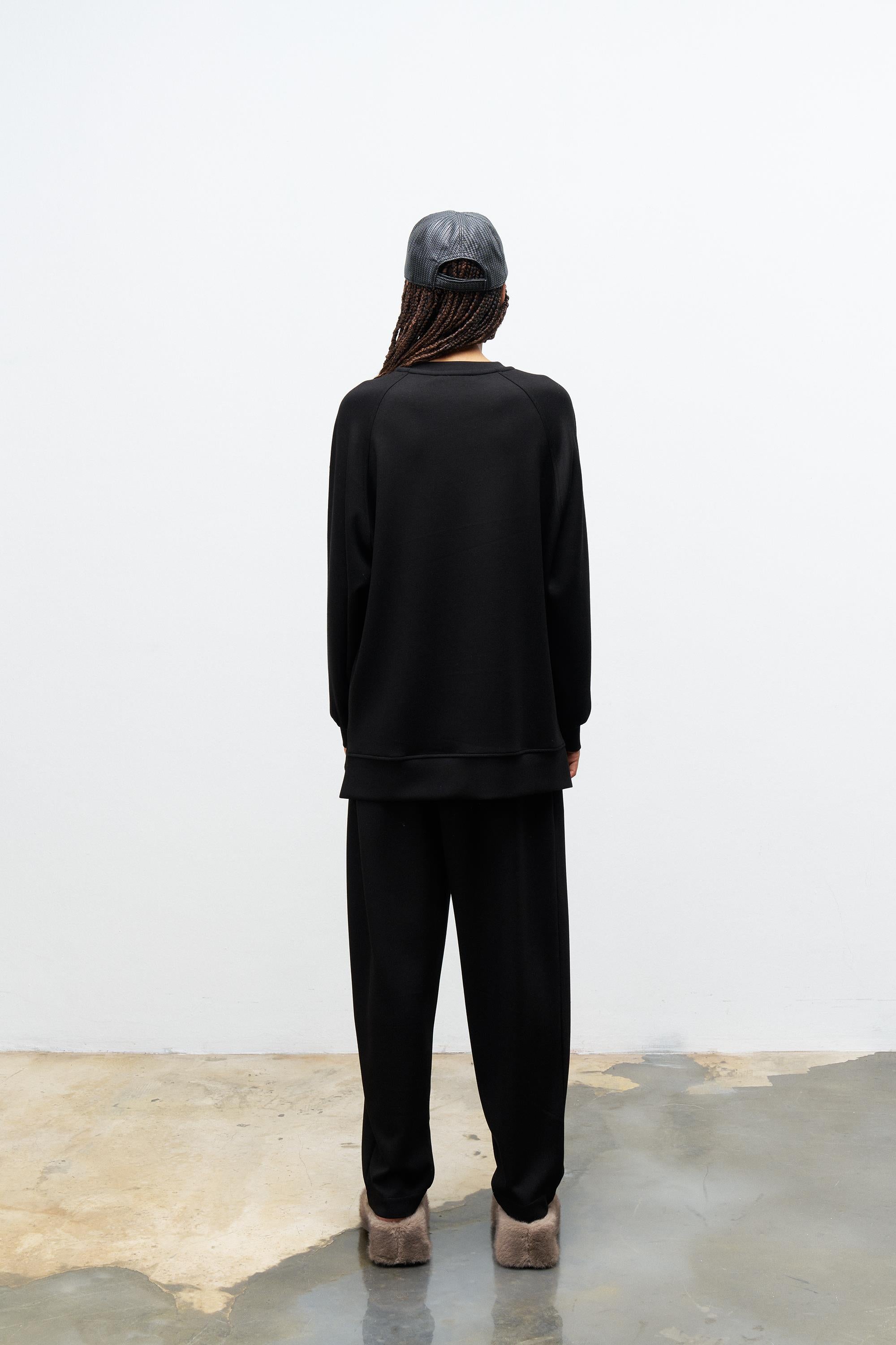 Siyah Kadın Bisiklet Yaka Eteği Süprem Üst Ve Beli Lastikli Alt Modal Takım