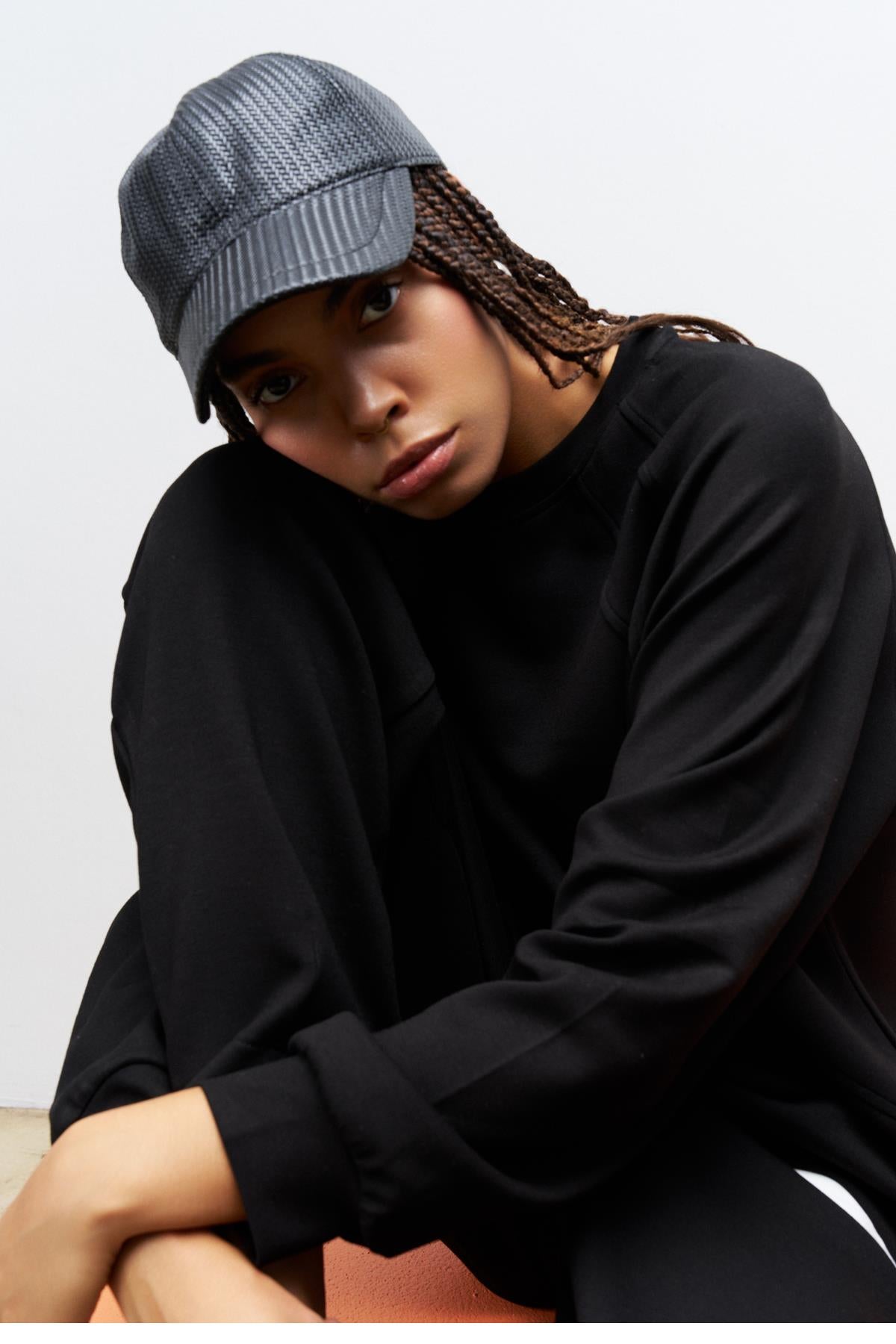 Siyah Kadın Bisiklet Yaka Eteği Süprem Üst Ve Beli Lastikli Alt Modal Takım