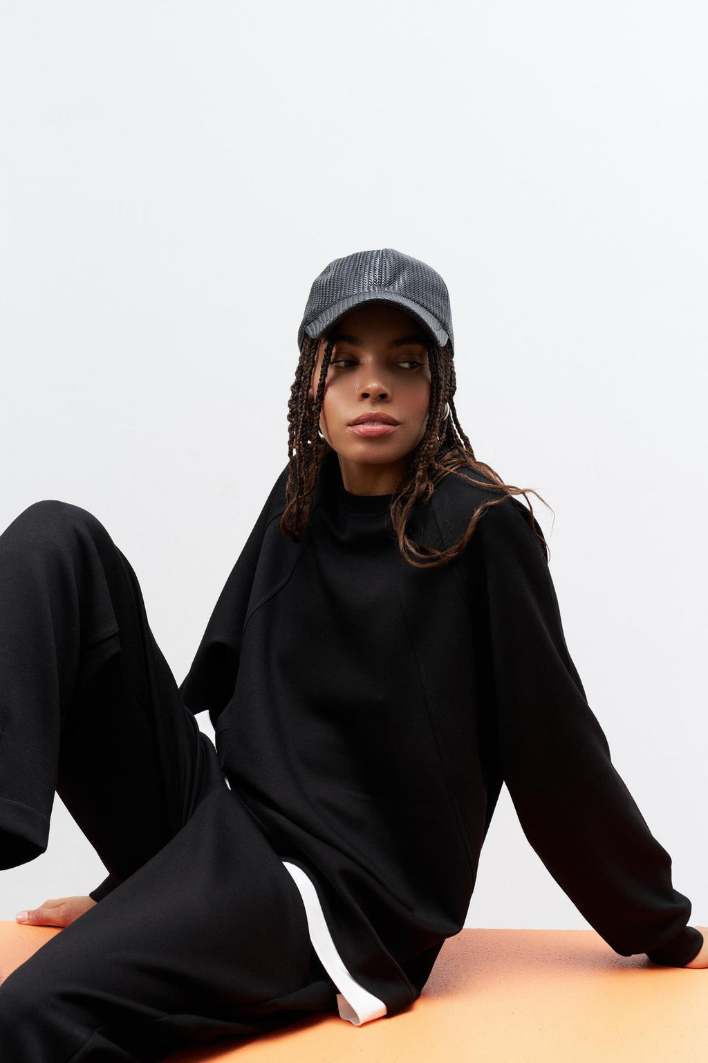 Siyah Kadın Bisiklet Yaka Eteği Süprem Üst Ve Beli Lastikli Alt Modal Takım