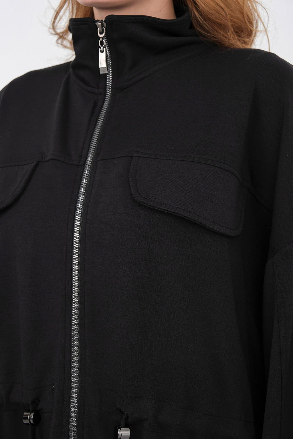 Siyah Kadın Boydan Fermuarlı Dik Yakalı Premium Modal Alt-Üst Takım