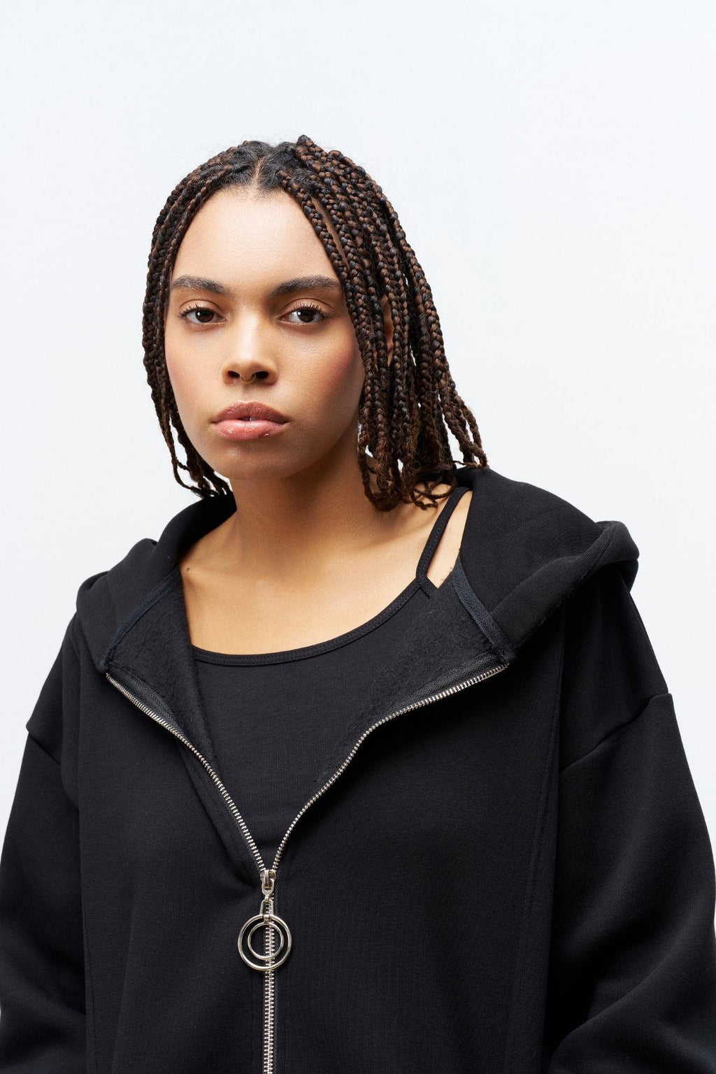 Siyah Kadın Fermuar Detaylu Atlet-Alt-Üst 3'lü İçi Polarlı Şardonlu Takım