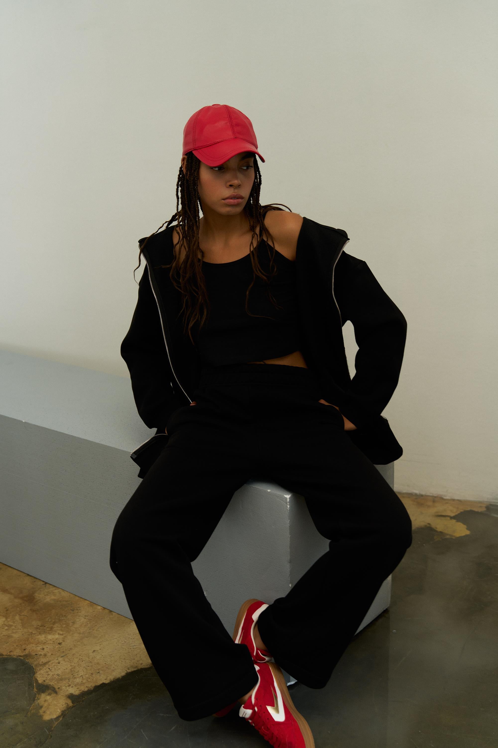 Siyah Kadın Fermuar Detaylu Atlet-Alt-Üst 3'lü İçi Polarlı Şardonlu Takım