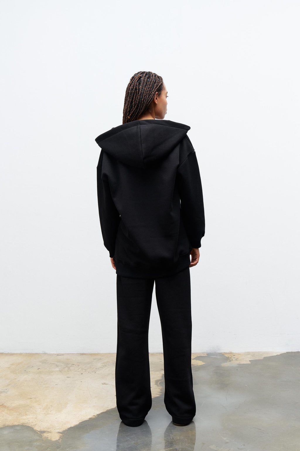 Siyah Kadın Fermuar Detaylu Atlet-Alt-Üst 3'lü İçi Polarlı Şardonlu Takım