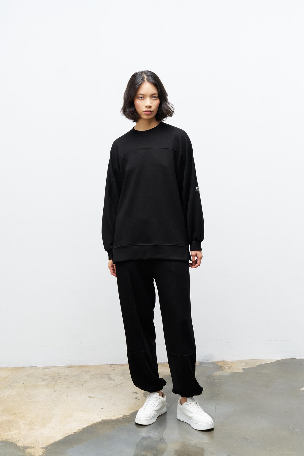 Siyah Kadın Premium Modal Süs Etiket Detaylı Jogger Alt-Üst Takım