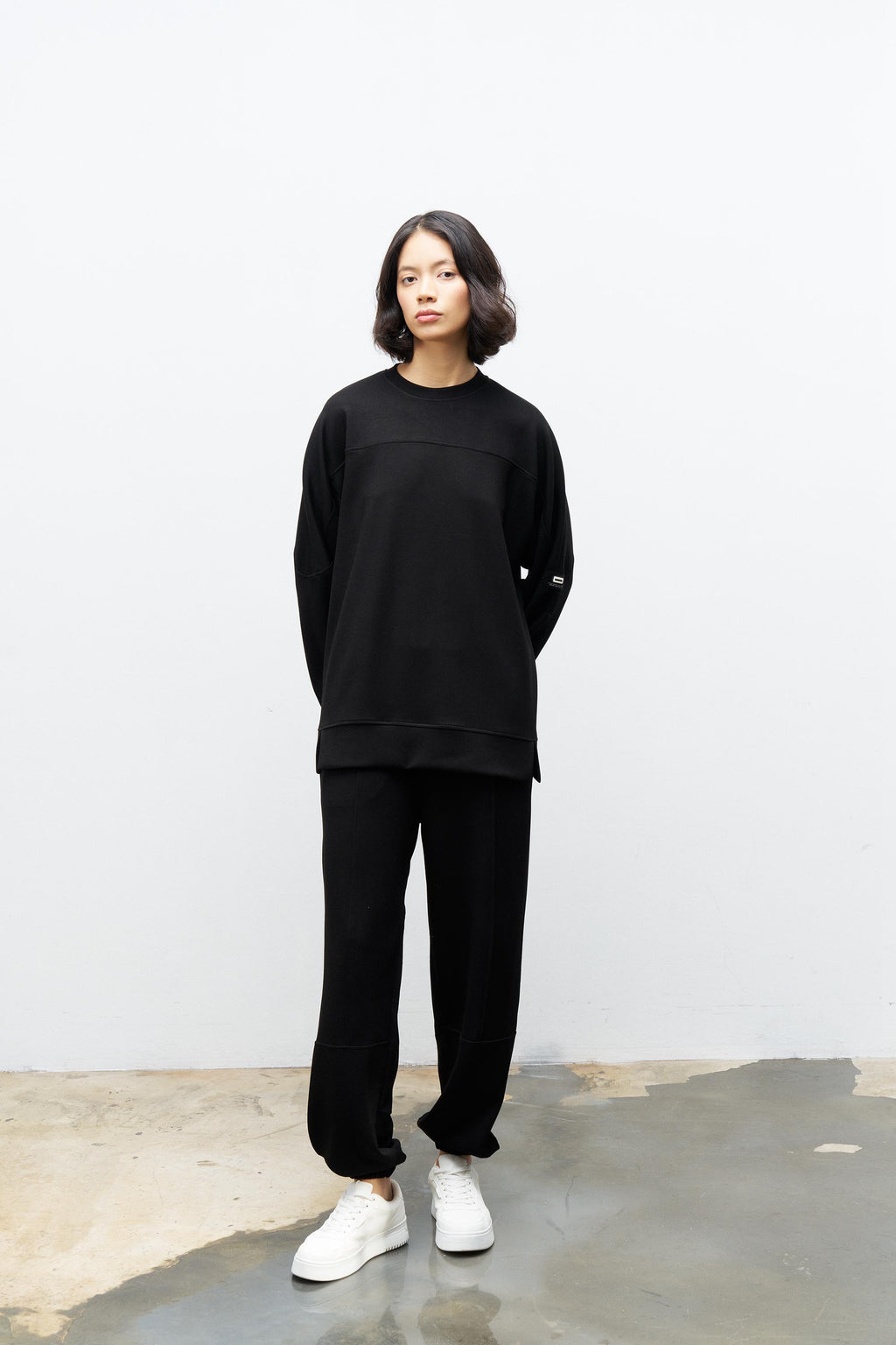 Siyah Kadın Premium Modal Süs Etiket Detaylı Jogger Alt-Üst Takım