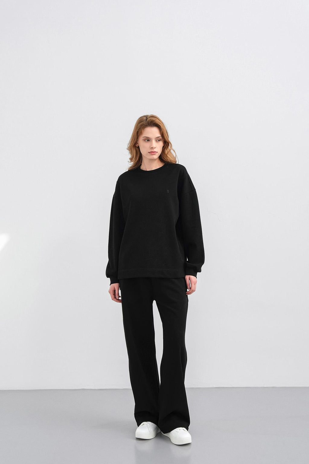 Siyah Kadın Oversize Pike Dokulu Bol Paça Alt-Üst Takım