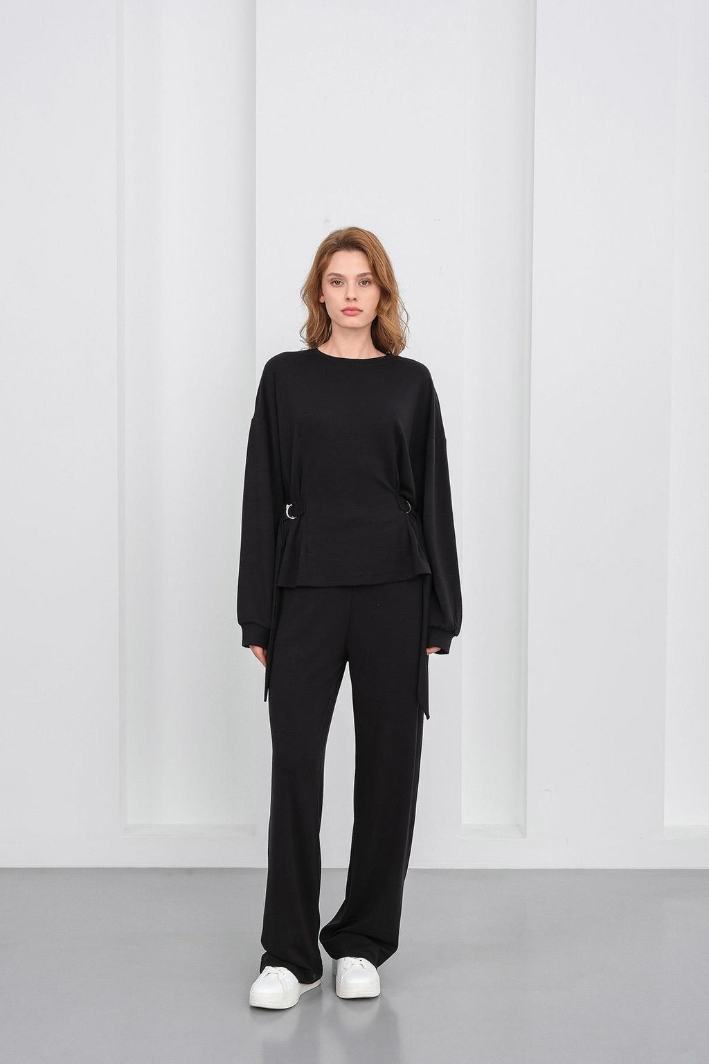 Siyah Kadın Premium Modal D Toka Süs Kemerli Alt-Üst Takım