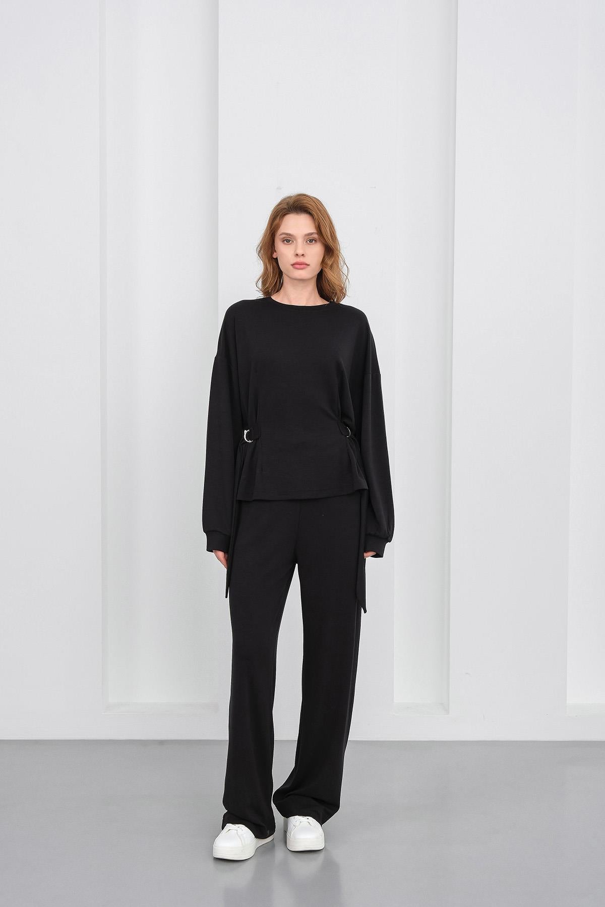 Siyah Kadın Premium Modal D Toka Süs Kemerli Alt-Üst Takım