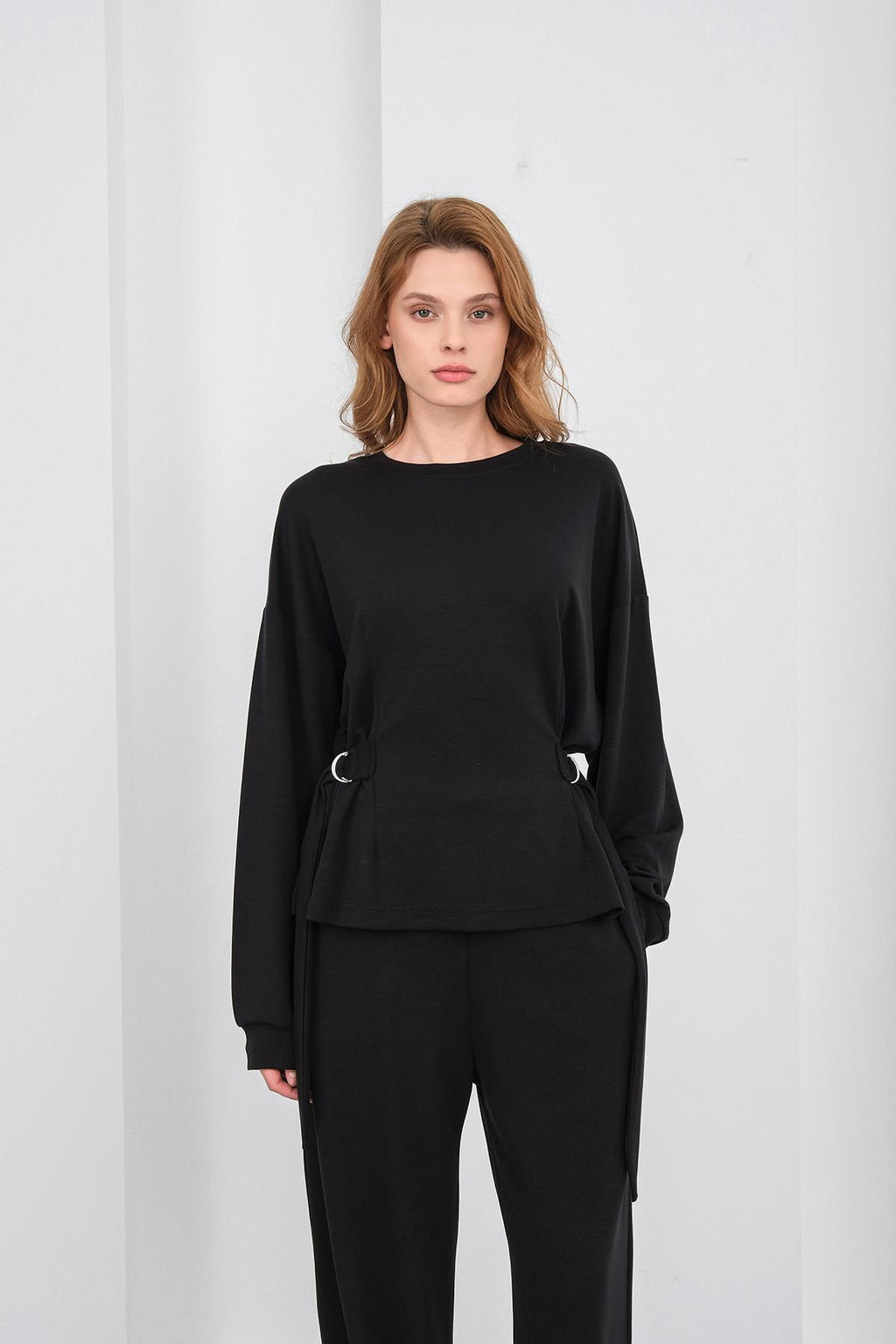 Siyah Kadın Premium Modal D Toka Süs Kemerli Alt-Üst Takım