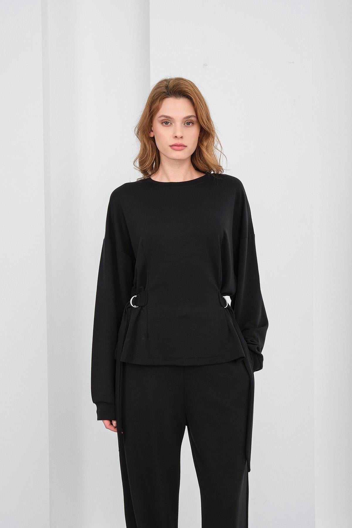 Siyah Kadın Premium Modal D Toka Süs Kemerli Alt-Üst Takım