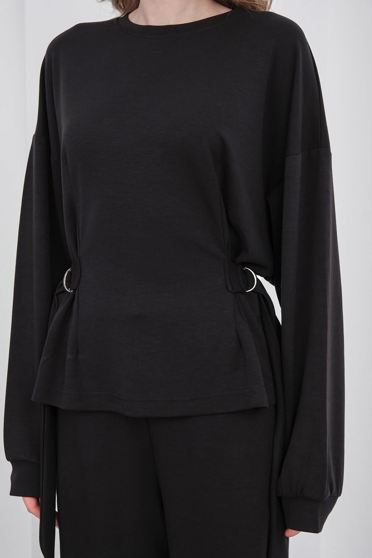 Siyah Kadın Premium Modal D Toka Süs Kemerli Alt-Üst Takım