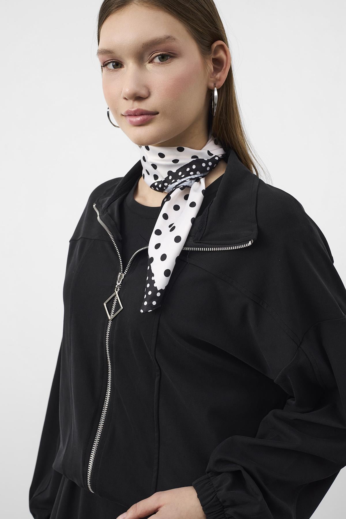 Siyah Kadın Premium Tencel Doku Sweat Üstlü Midi Elbise Takım