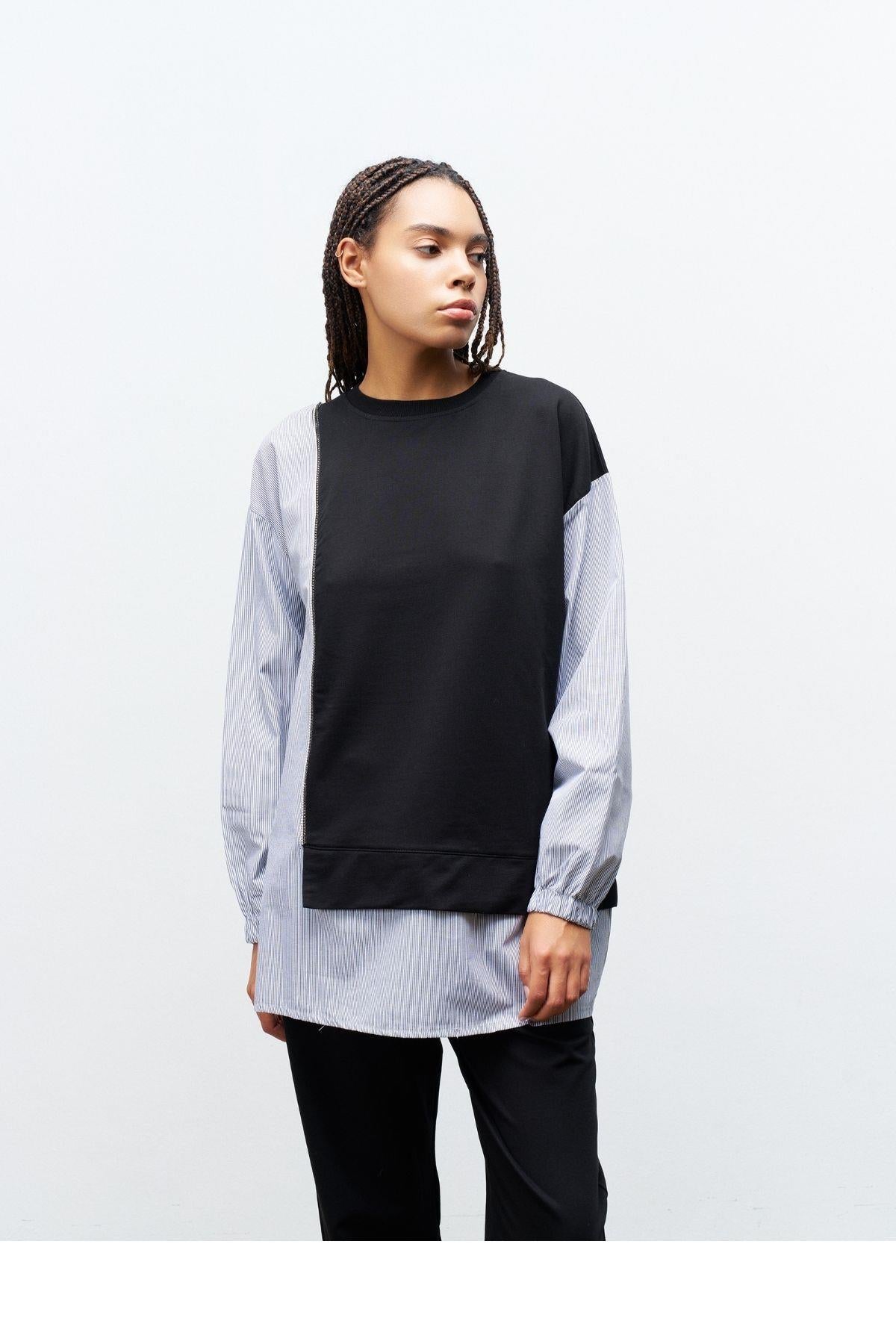 Siyah Kadın Üst Dokumalı Taş Şerit Detaylı Pamuklu Örme Alt Üst Takım