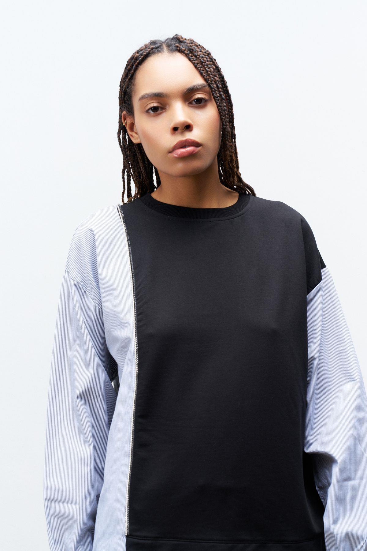 Siyah Kadın Üst Dokumalı Taş Şerit Detaylı Pamuklu Örme Alt Üst Takım