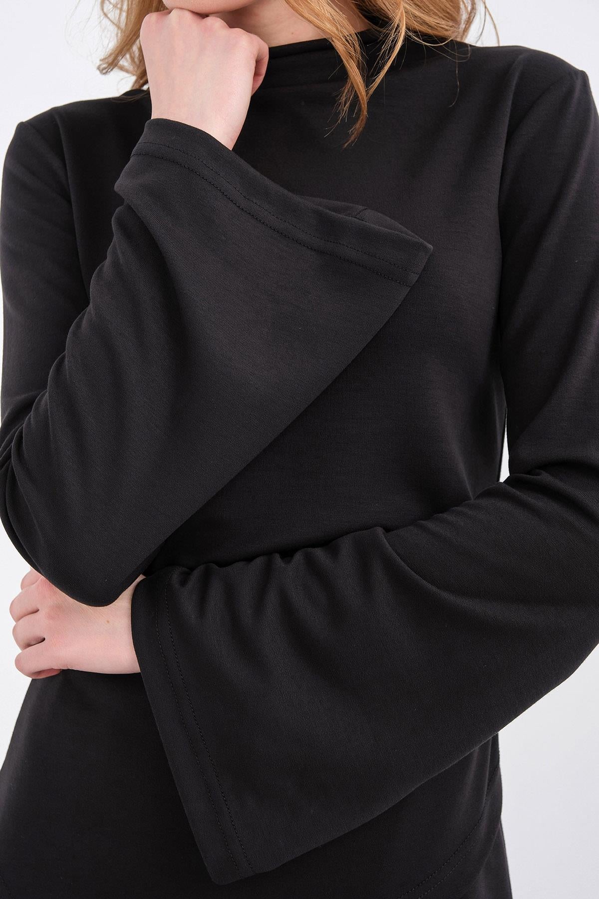 Siyah Kadın Yumuşak Dokulu Premium Modal  Balıkçı Yaka Asimetrik Kesim Alt-Üst Takım