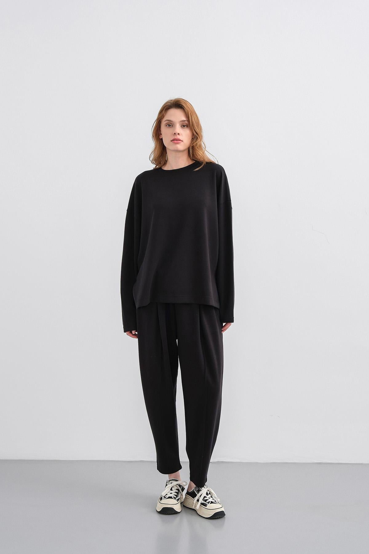 Siyah Kadın Yumuşak Dokulu Premium Modal Kumaş Alt-Üst Takım