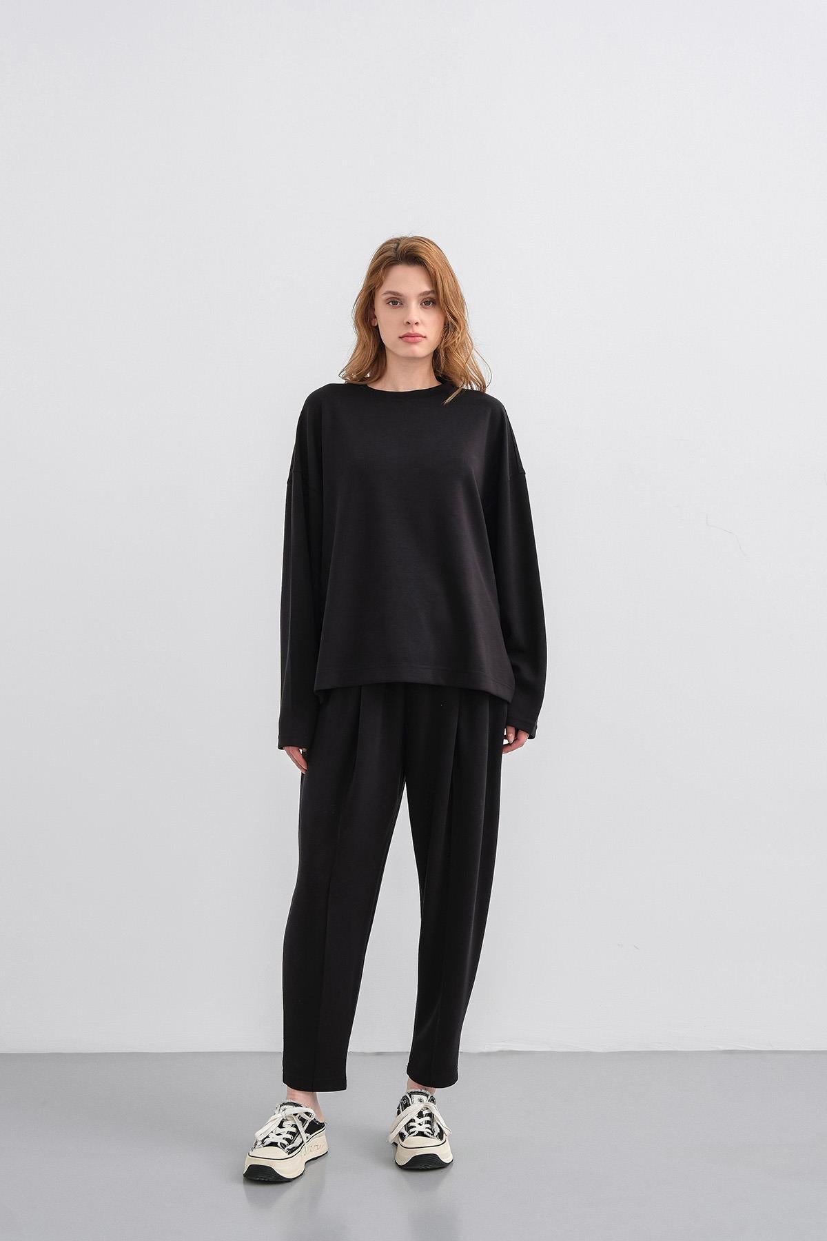 Siyah Kadın Yumuşak Dokulu Premium Modal Kumaş Alt-Üst Takım