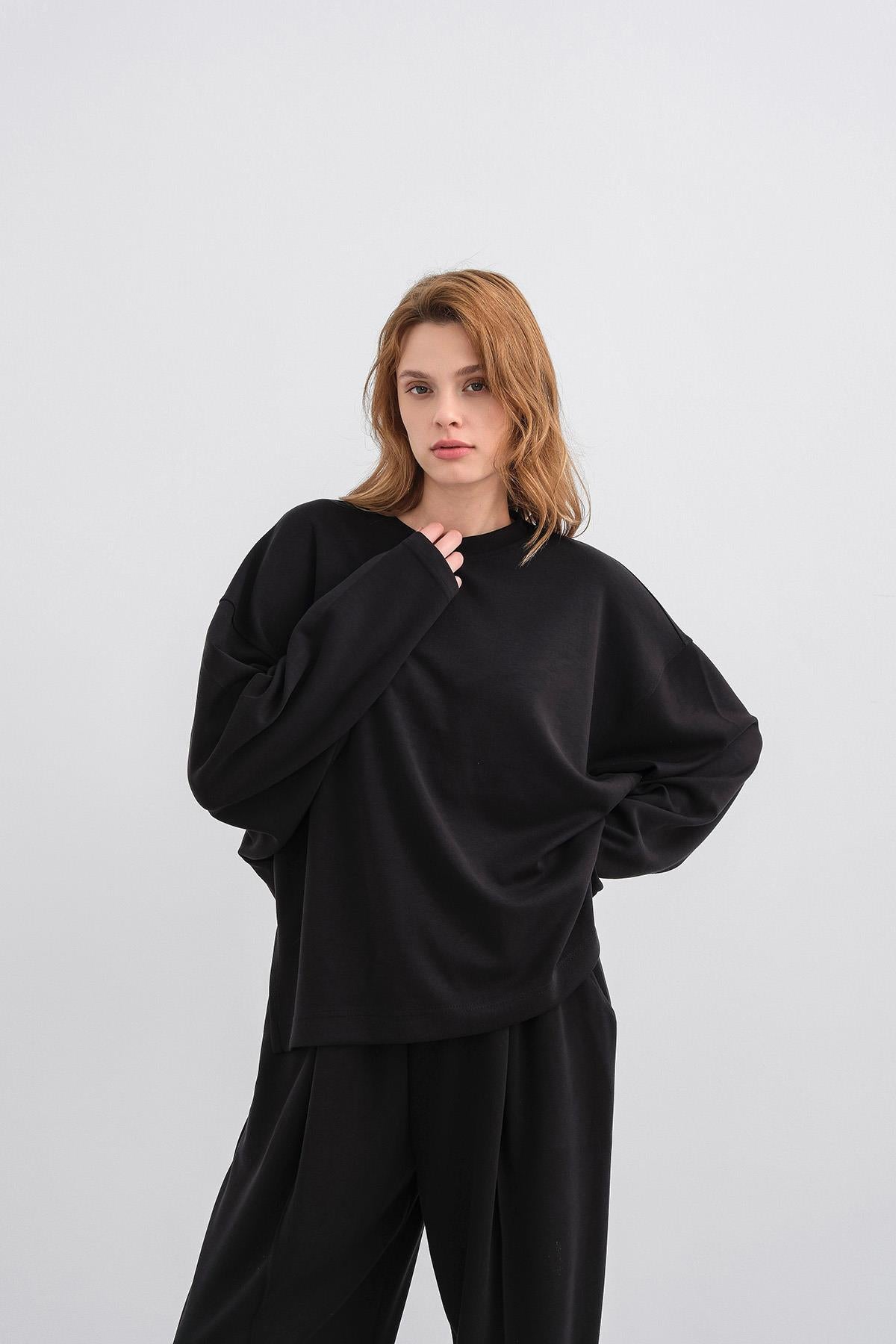 Siyah Kadın Yumuşak Dokulu Premium Modal Kumaş Alt-Üst Takım