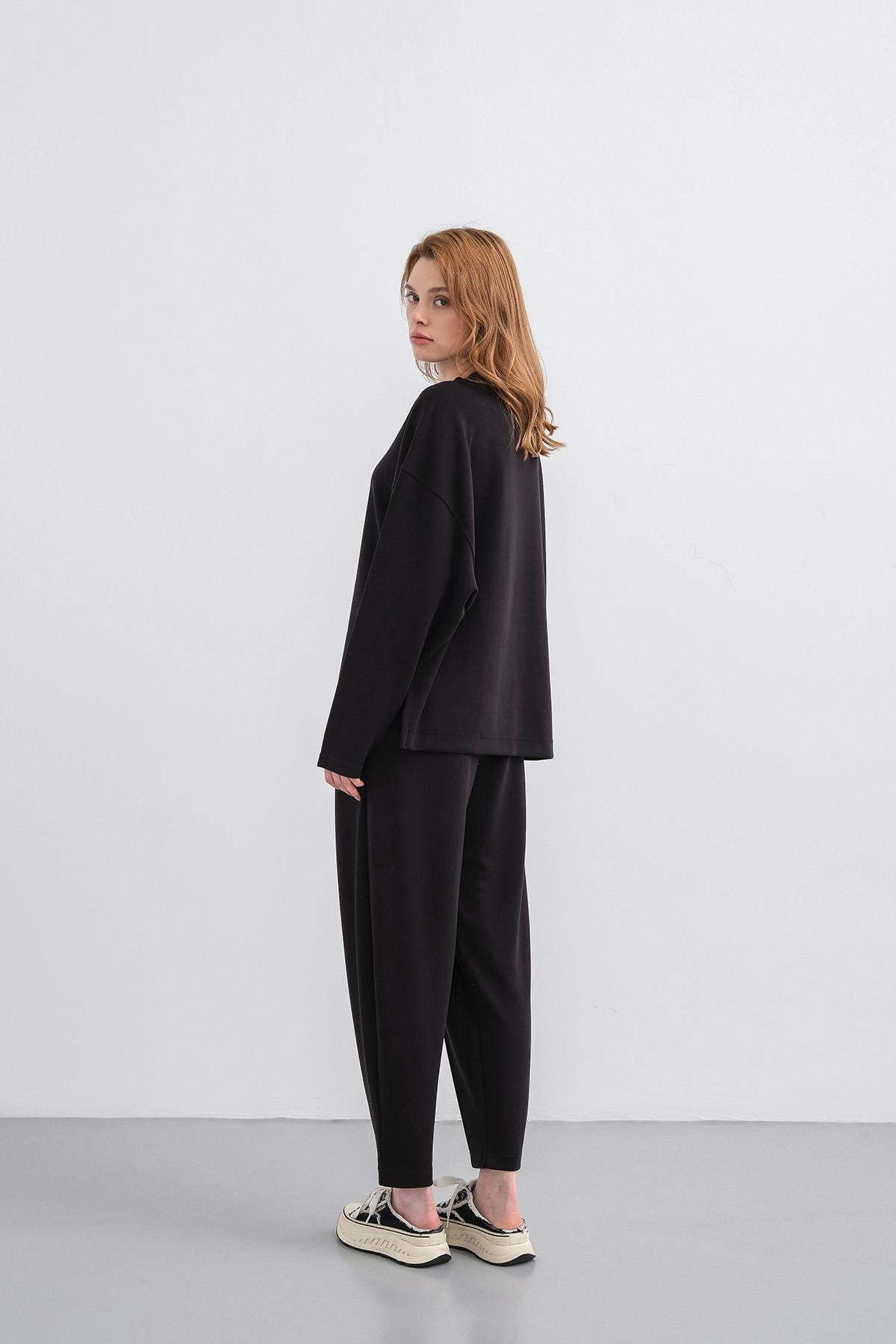 Siyah Kadın Yumuşak Dokulu Premium Modal Kumaş Alt-Üst Takım