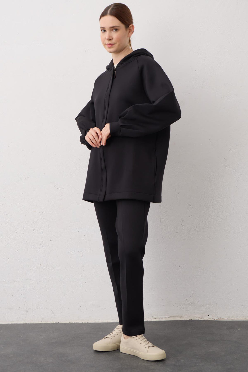 Siyah Kapüşonlu Fermuarlı Scuba Alt Üst Takım