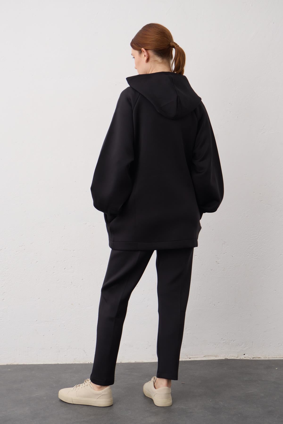 Siyah Kapüşonlu Fermuarlı Scuba Alt Üst Takım