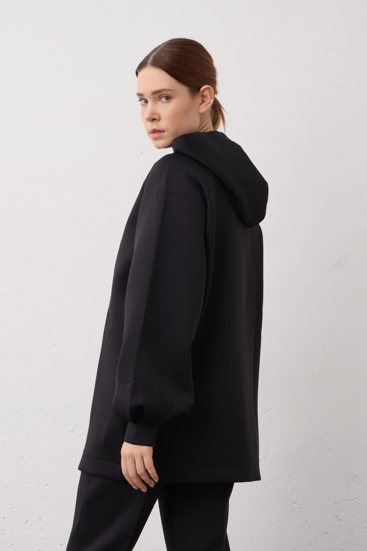 Siyah Kapüşonlu Fermuarlı Scuba Alt Üst Takım