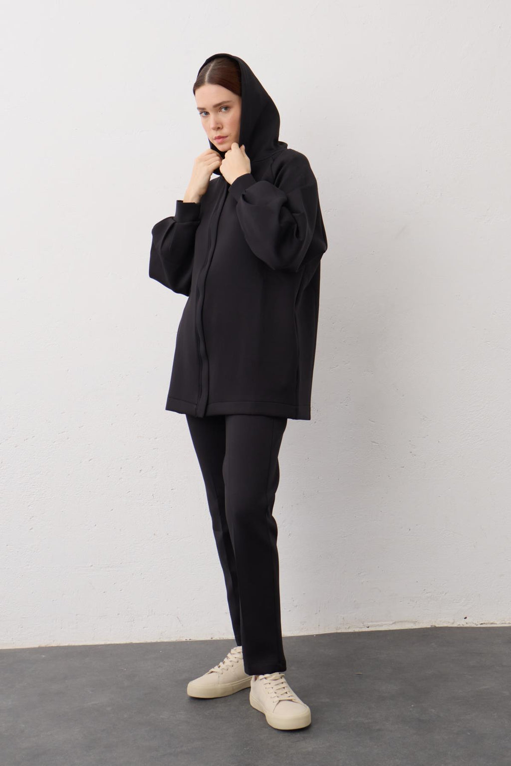 Siyah Kapüşonlu Fermuarlı Scuba Alt Üst Takım