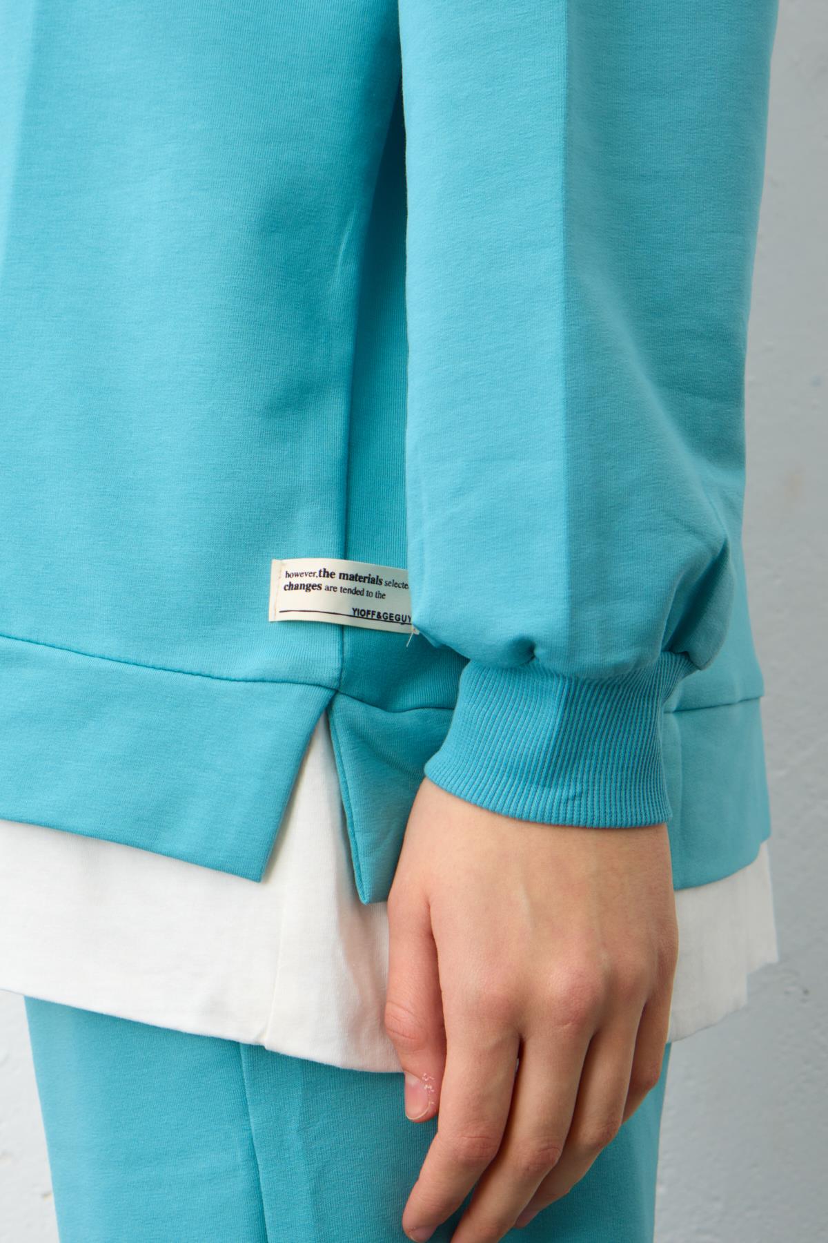 SU YEŞİLİ Etiket Detaylı Paçası Fermuarlı Eteği Süprem Pamuklu Örme Alt Üst Takım