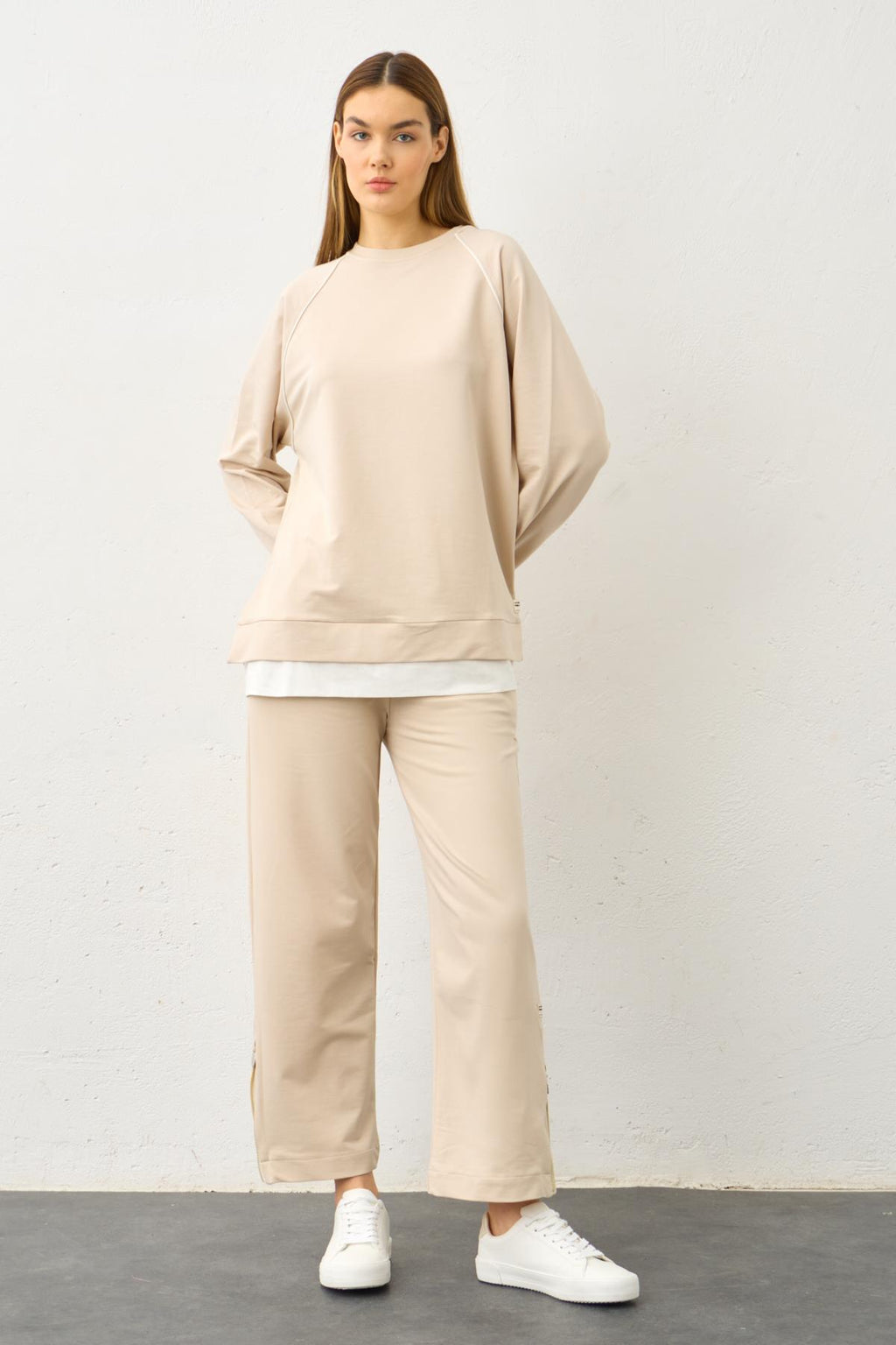 Taş Etiket Detaylı Paçası Fermuarlı Eteği Süprem Pamuklu Örme Alt Üst Takım