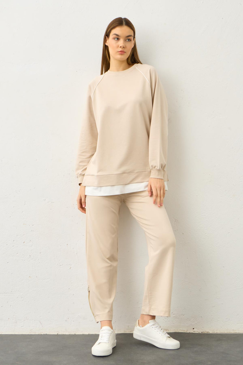 Taş Etiket Detaylı Paçası Fermuarlı Eteği Süprem Pamuklu Örme Alt Üst Takım