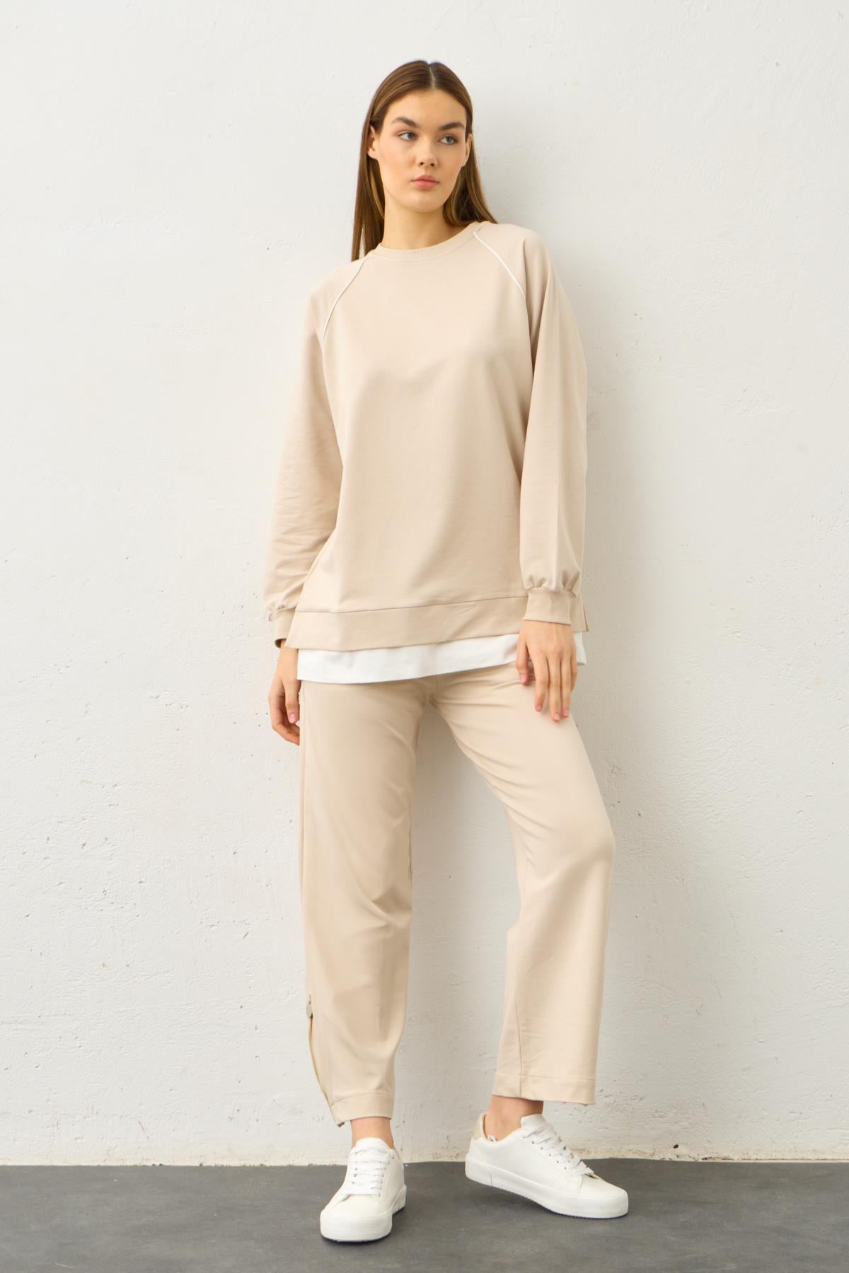 Taş Etiket Detaylı Paçası Fermuarlı Eteği Süprem Pamuklu Örme Alt Üst Takım