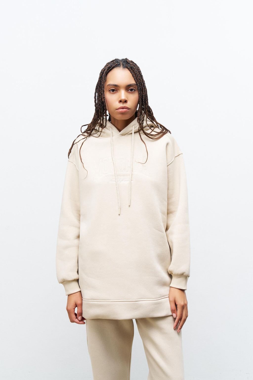 Taş İçi Polarlı Alt Üst Nakış İşlemeli Kapüşonlu Oversize Şardonlu Takım