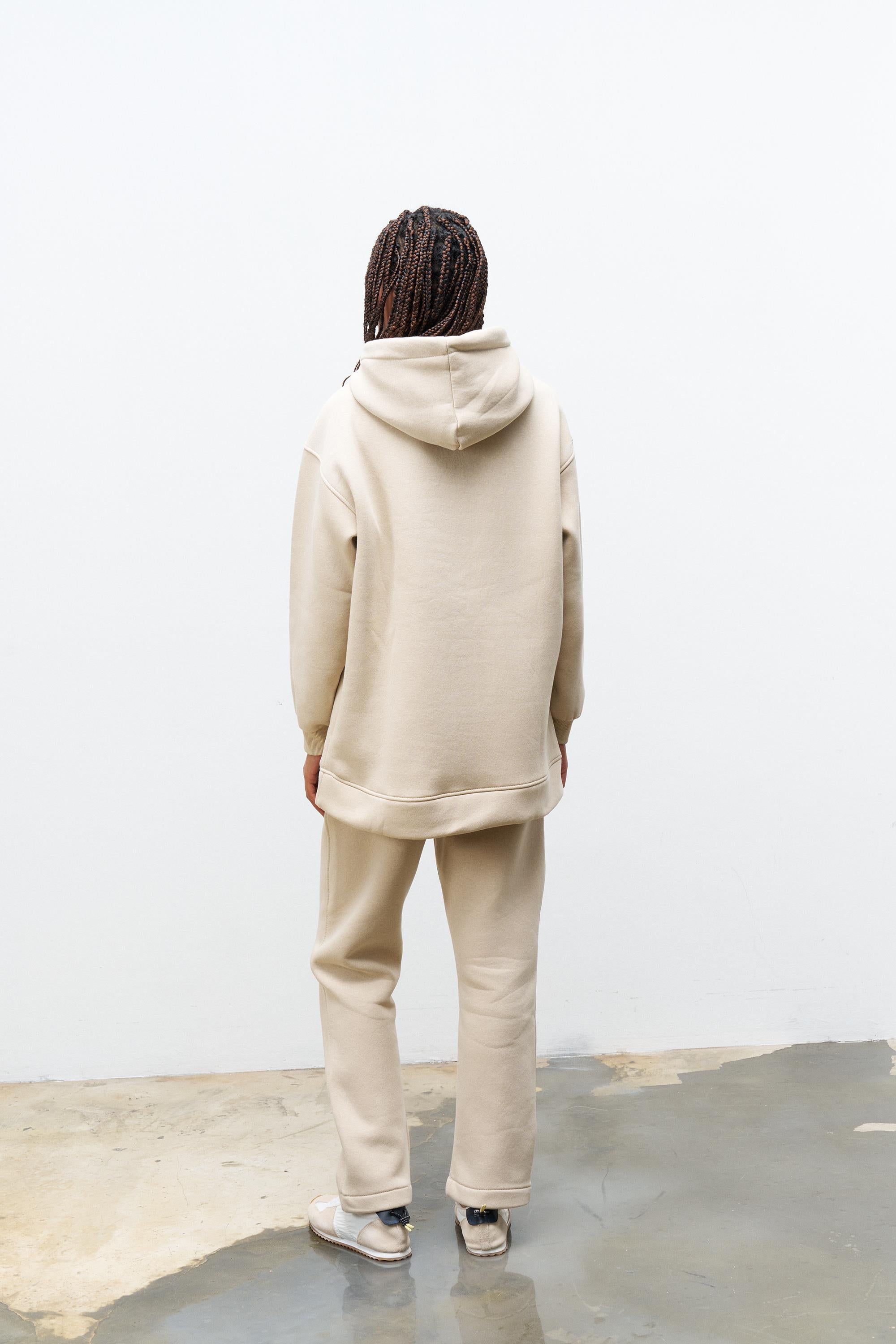 Taş İçi Polarlı Alt Üst Nakış İşlemeli Kapüşonlu Oversize Şardonlu Takım