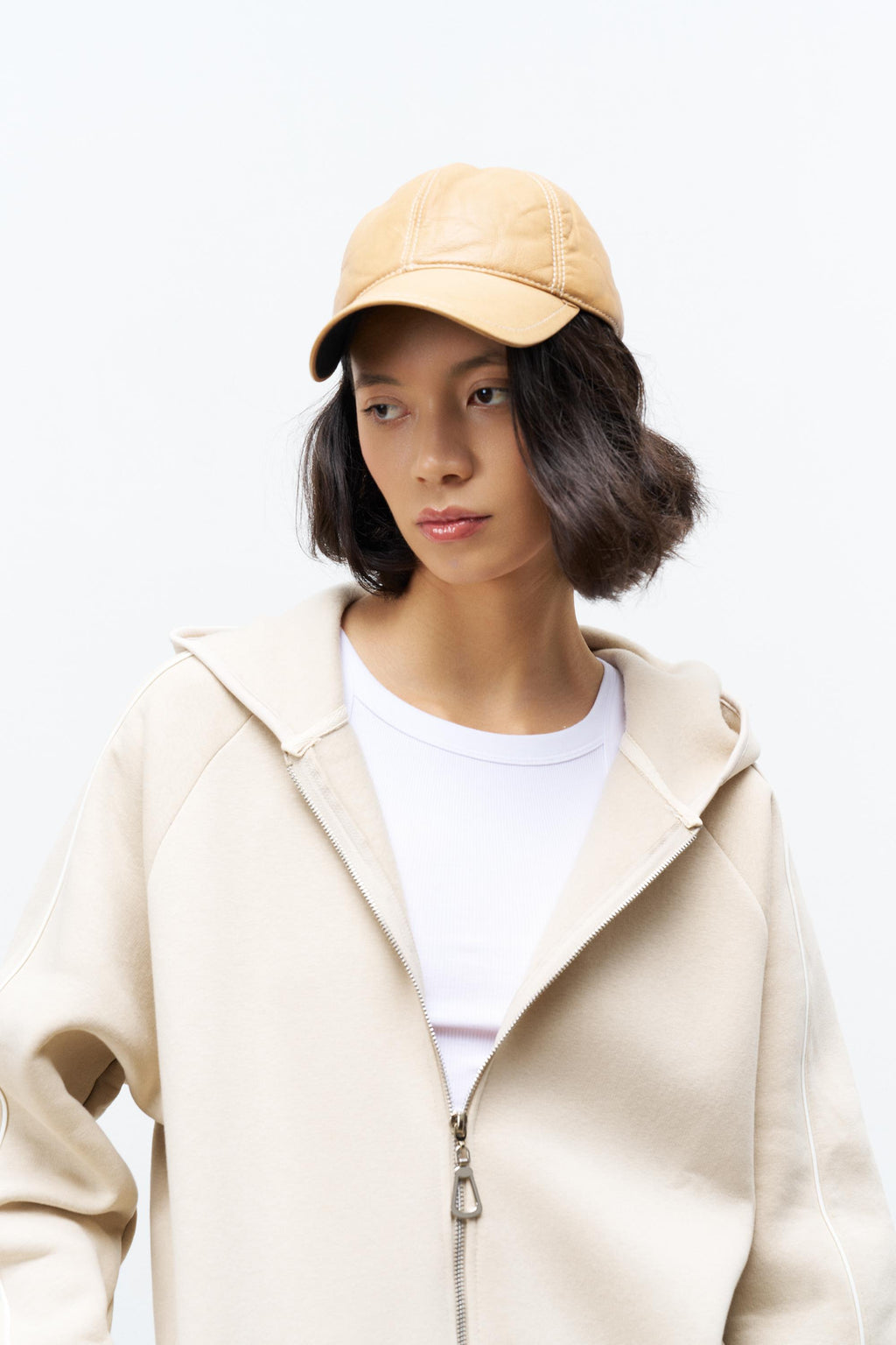 Taş Kadın Kol Etiket Detaylı Fermuar Kapamalı Kapüşonlu İçi Polarlı Alt Üst Takım