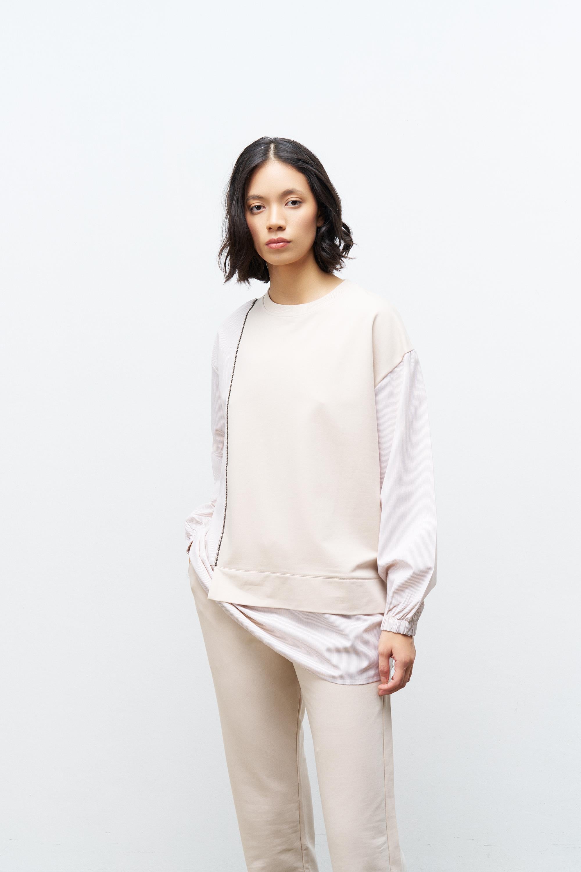 Taş Kadın Üst Dokumalı Taş Şerit Detaylı Pamuklu Örme Alt Üst Takım