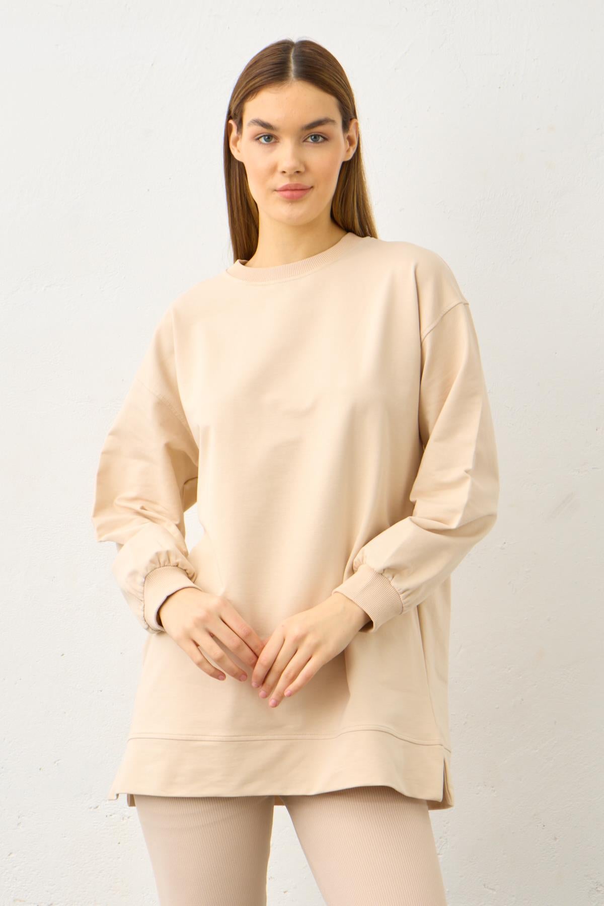 Taş Yüksek Bel Tayt Üstü Bisiklet Yaka Tunik  Pamuklu Alt Üst Takım