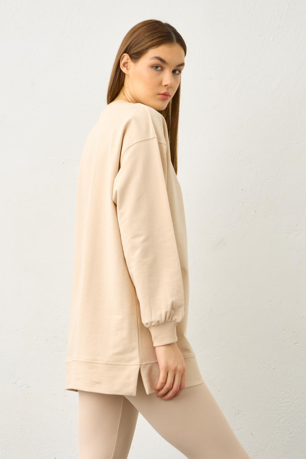 Taş Yüksek Bel Tayt Üstü Bisiklet Yaka Tunik  Pamuklu Alt Üst Takım