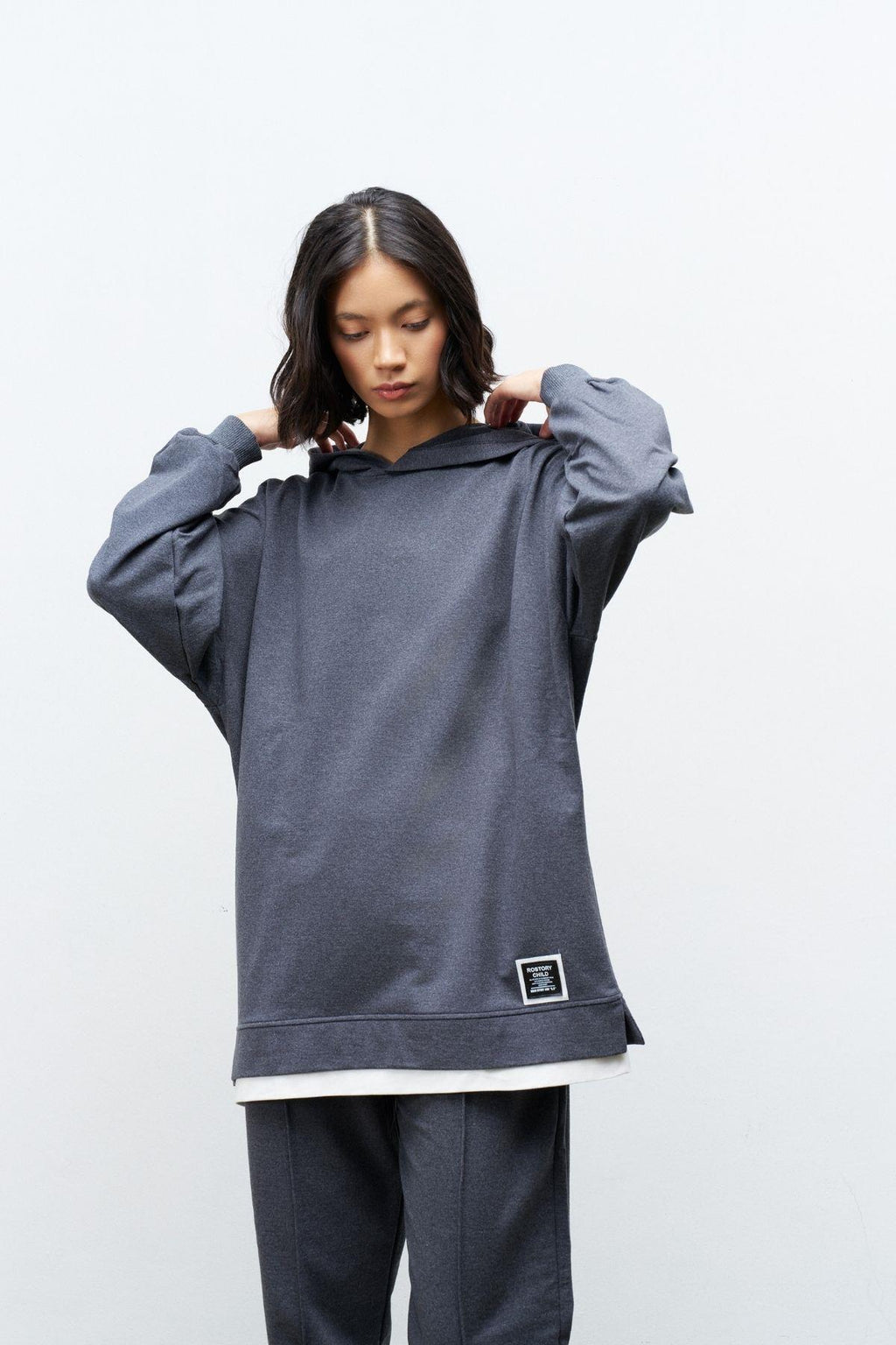 Text Kapüşonlu Basic Oversize Antrasit Alt Üst Eşofman Takımı