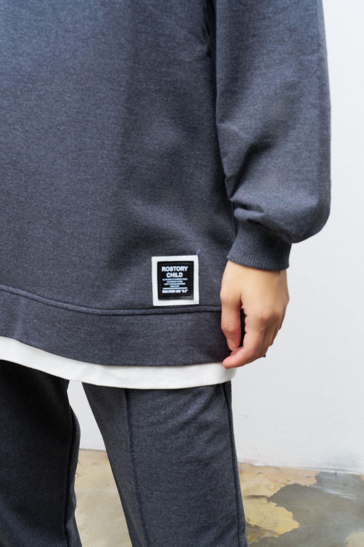 Text Kapüşonlu Basic Oversize Antrasit Alt Üst Eşofman Takımı
