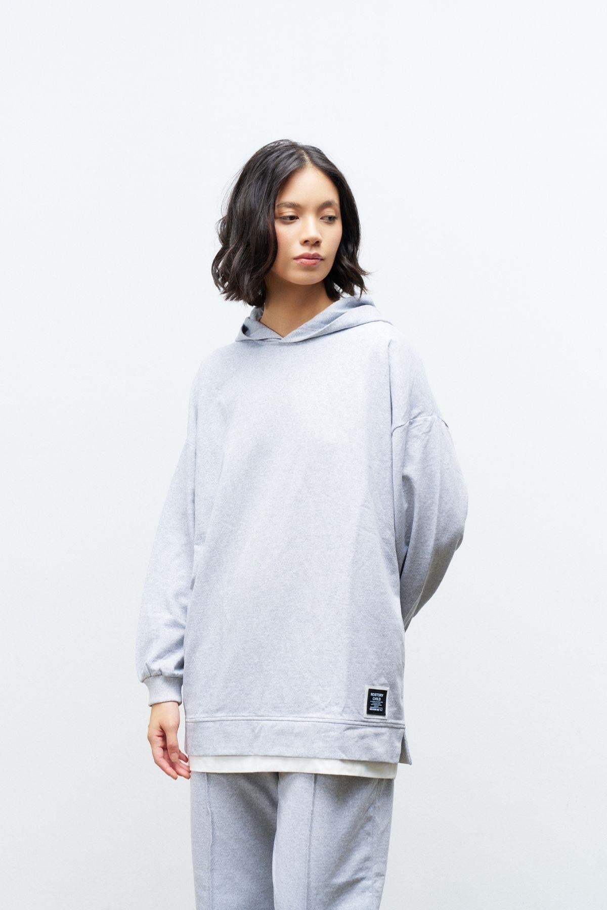 Text Kapüşonlu Basic Oversize Gri Alt Üst Eşofman Takımı