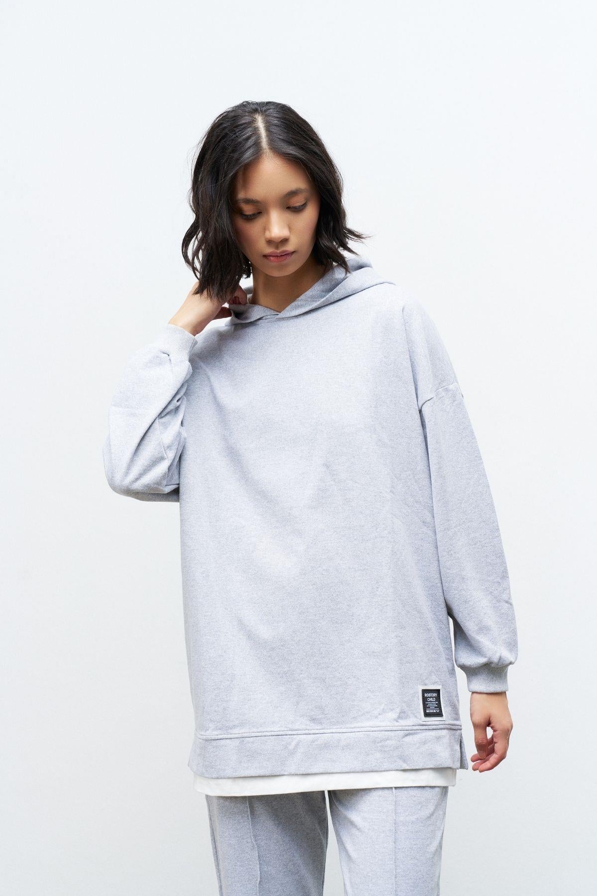 Text Kapüşonlu Basic Oversize Gri Alt Üst Eşofman Takımı